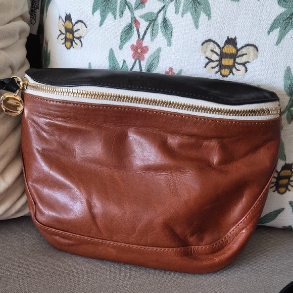 Clare V Two-Tone Leather Belt Bag Fanny Pack in Brown & Black - Picture 3 of 10